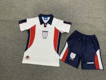 1998 England Home White 1:1  Kids Retro Soccer Jersey
