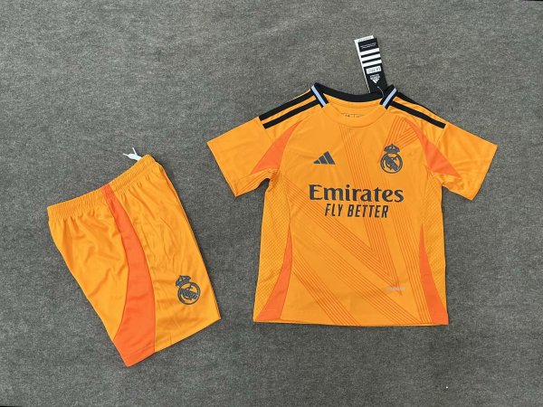 24/25 Real Madrid Away Orange Kids Kits 1:1 Soccer Jersey