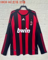 2008/2009 AC Milan Long Sleeve Home Fans 1:1 Retro Soccer Jersey