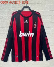 2008/2009 AC Milan Long Sleeve Home Fans 1:1 Retro Soccer Jersey