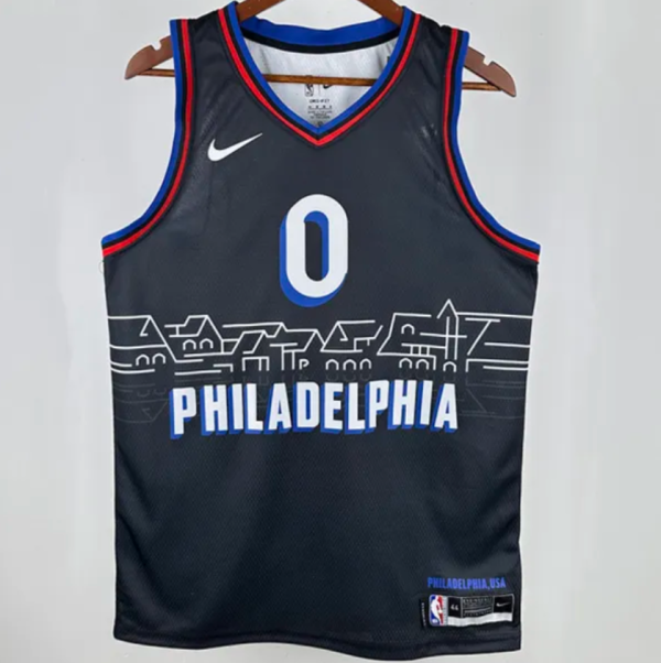 2021 76ers MAXEY #0 Sapphire Blue City Edition  1:1 Quality NBA Jersey 热压