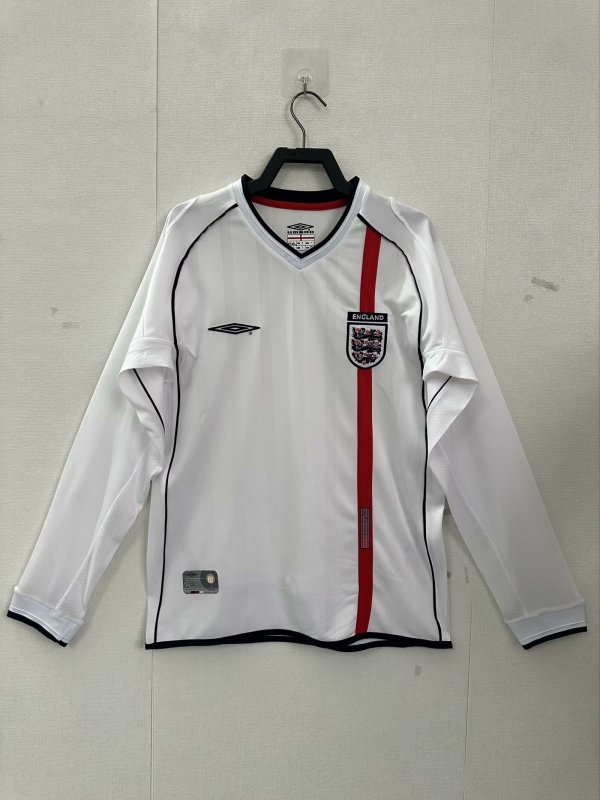 2002  England Home Long sleeve 1:1 Quality Retro Soccer Jersey