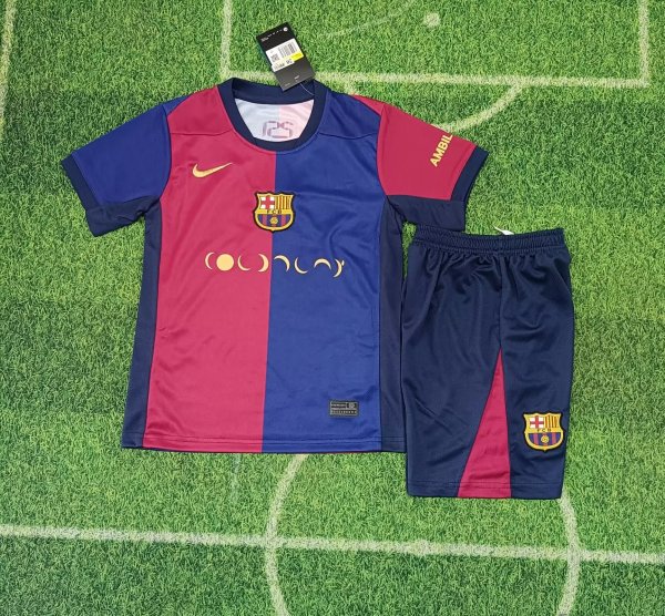 24/25 Barcelona Coldplay Band  Kids Kits 1:1 Soccer Jersey（月亮广告）