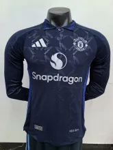 24/25   Manchester United  Away Blue Long Sleeve Player 1:1 Quality Soccer Jersey
