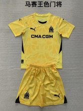 24/25 Marseille Goalkeeper Yellow Kids Kits 1:1 Quality Soccer Jersey
