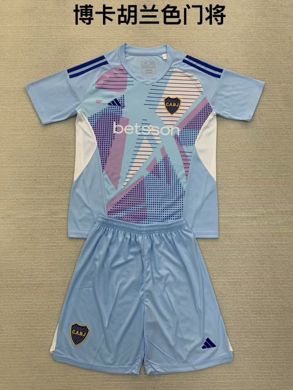 24/25 Boca  Goalkeeper Lake Blue Kids Kits 1:1 Quality Soccer Jersey