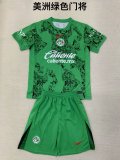 24/25  America Goalkeeper Green Kids Kits 1:1 Quality Soccer Jersey