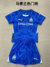 24/25 Marseille Goalkeeper Blue Kids Kits 1:1 Quality Soccer Jersey