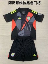 24/25  Aston Villa Goalkeeper Black Kids Kits 1:1 Quality Soccer Jersey
