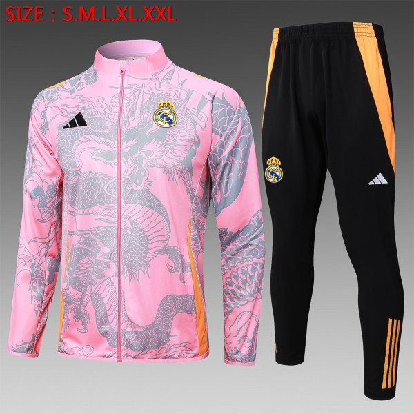 24/25  Real Madrid Pink (Inkjet Dragon) Training Tracksuit 1:1 Quality Training Jersey