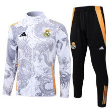 24/25  Real Madrid White (Inkjet Dragon)Training Tracksuit 1:1 Quality Training Jersey