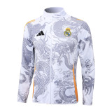 24/25  Real Madrid White (Inkjet Dragon)Training Tracksuit 1:1 Quality Training Jersey