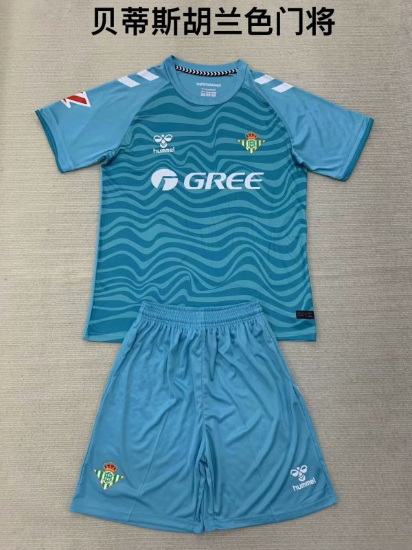 24/25 Real Betis Goalkeeper Blue Kids Kits 1:1 Soccer Jersey