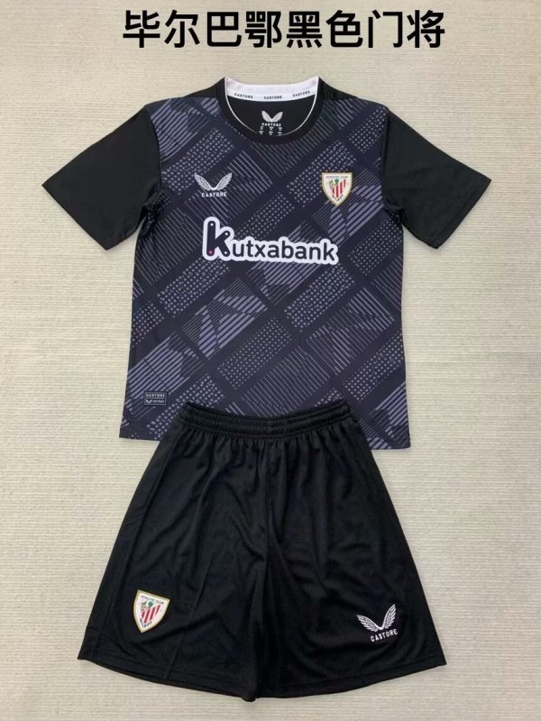 24/25 Bilbao Goalkeeper Black Kids Kits 1:1 Quality  Soccer Jersey