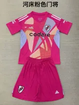 24/25  River Plate Goalkeeper Pink Kids Kits 1:1 Quality Soccer Jersey