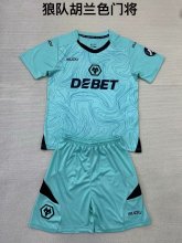 24/25 Wolves Goalkeeper Blue Kids Kits 1:1 Quality Soccer Jersey
