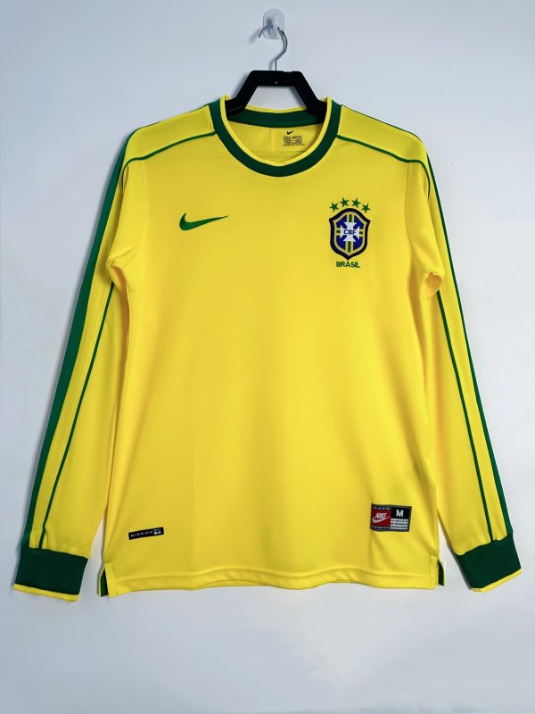 1998 Brazil Home Long Sleeve Fans Retro 1:1 Quality Soccer Jersey