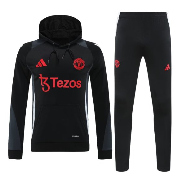 24/25 Manchester United Hooded Long Sleeved Black 1:1 Training suit