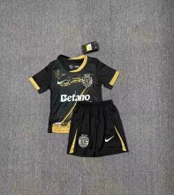 24/25 Sporting Lisbon Training Clothes Black Kids Kits 1:1 Soccer Jersey