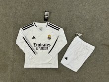24/25 Real Madrid  Home Long sleeved Kids Kits 1:1 Quality Soccer Jersey