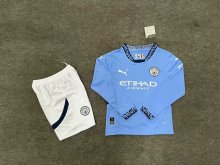 24/25 Manchester City Home Long sleeved Kids Kits 1:1 Quality Soccer Jersey