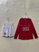 2007/2008 Manchester United Home Long sleeves Kids Retro 1:1 Quality Soccer Jersey