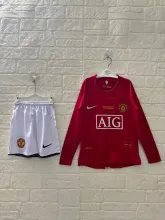 2007/2008 Manchester United Home Long sleeves Kids Retro 1:1 Quality Soccer Jersey
