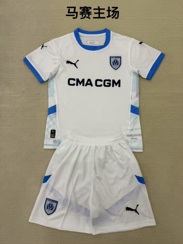 24/25 Marseille Home Kids Kits 1:1 Quality Soccer Jersey