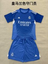 25/26 Real Madrid Goalkeeper Blue Kids Kits 1:1 Quality Soccer Jersey