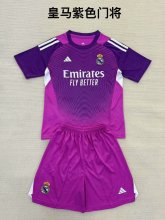 25/26 Real Madrid Goalkeeper Purple Kids Kits 1:1 Quality Soccer Jersey