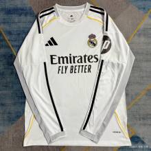 25/26 Real Madrid Home  Long sleeve Fans 1:1 Quality Soccer Jersey