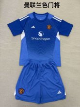 25/26 Manchester United Blue Goalkeeper Kids Kits 1:1 Quality Soccer Jersey