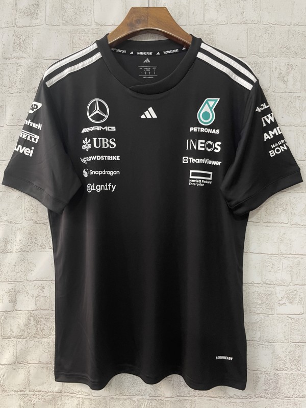 2025 F1 Mercedes Benz Black Round Neck Short Sleeve Racing Suit 1:1 Quality F1 Jerseys