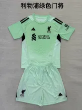 25/26  Liverpool Goalkeeper Green Kids Kits 1:1 Quality Soccer Jersey