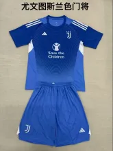 25/26 Juventus Goalkeeper Blue Kids Kits 1:1 Quality Soccer Jersey