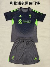 25/26  Liverpool Goalkeeper Dark Gray Kids Kits 1:1 Quality Soccer Jersey
