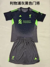 25/26  Liverpool Goalkeeper Dark Gray Kids Kits 1:1 Quality Soccer Jersey