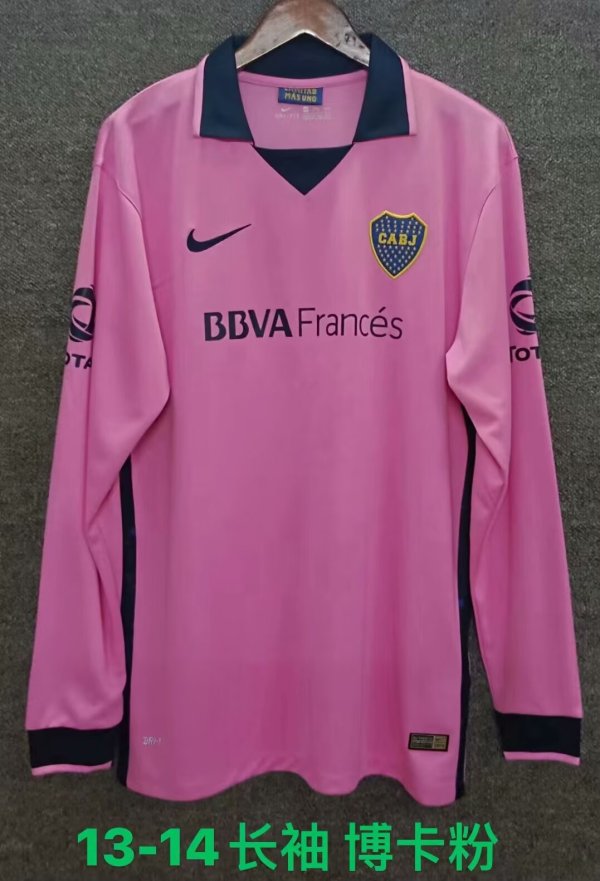 2013/2014 Boca Away Long Sleeve Pink Fans 1:1 Quality Retro Soccer Jersey