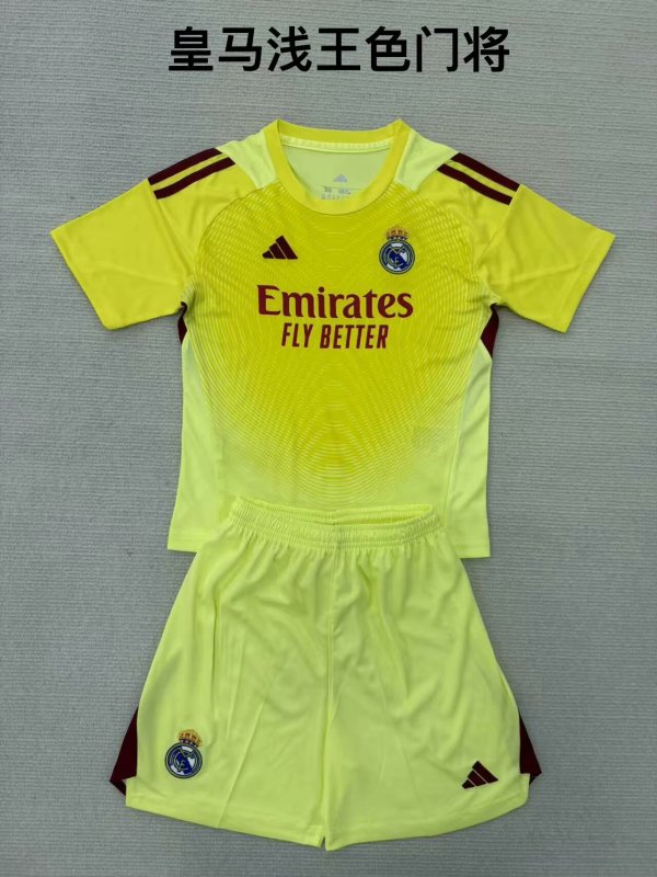 25/26 Real Madrid Goalkeeper Kids Kits 1:1 Quality Soccer Jersey