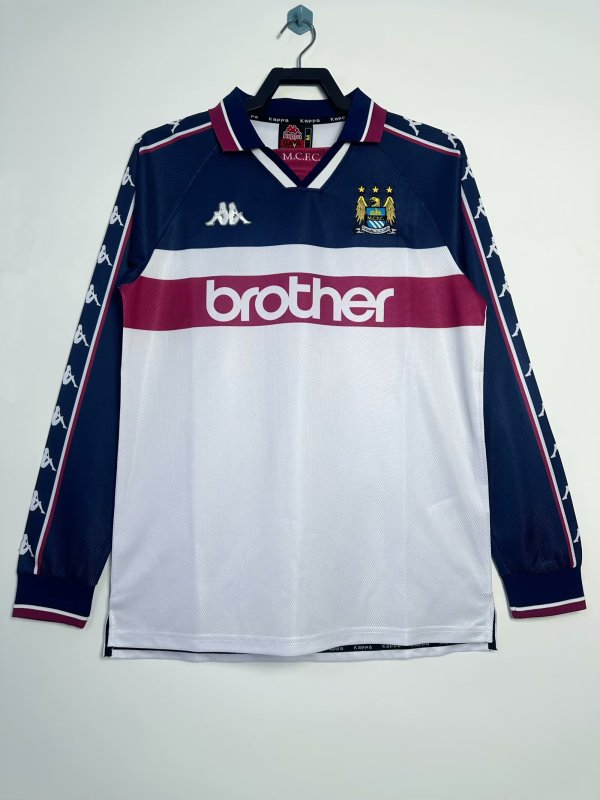 1997/1998 Manchester City Away Long Sleeve Fans Retro 1:1 Quality Soccer Jersey
