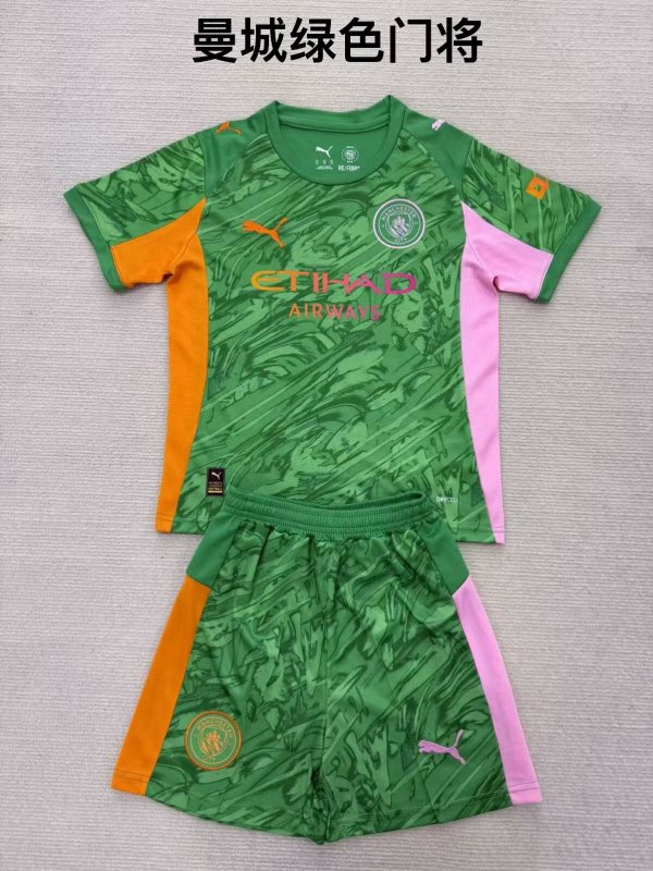 25/26 Manchester City Goalkeeper Green Kids Kits 1:1 Quality Soccer Jersey