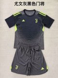 25/26 Juventus Goalkeeper Dark Gray Kids Kits 1:1 Quality Soccer Jersey