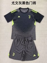 25/26 Juventus Goalkeeper Dark Gray Kids Kits 1:1 Quality Soccer Jersey