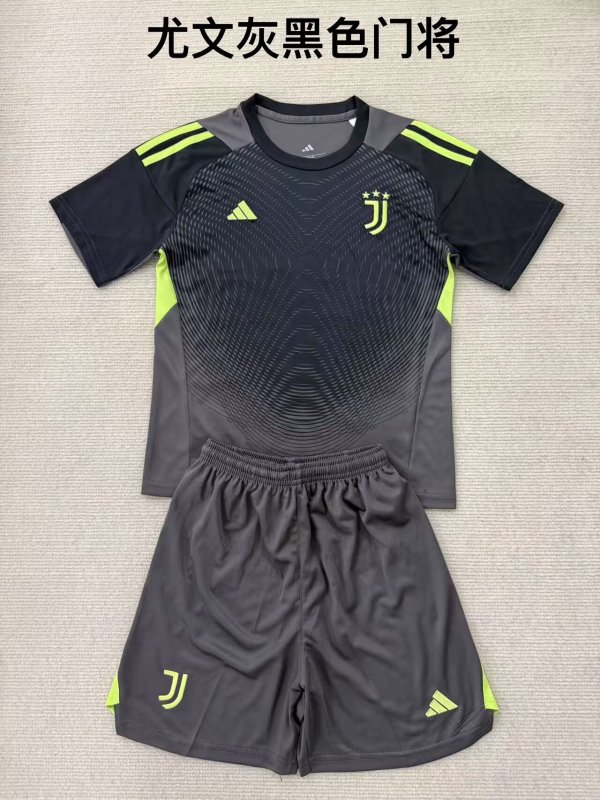 25/26 Juventus Goalkeeper Dark Gray Kids Kits 1:1 Quality Soccer Jersey
