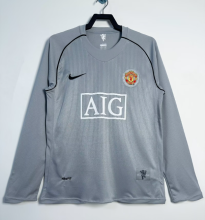 2007-2008 Manchester United Grey Long Sleeve Goalkeeper 1:1 Retro Soccer Jersey