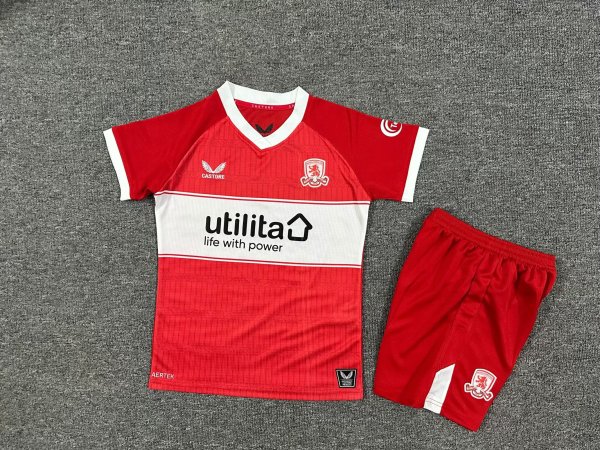 25/26 Middlesbrough Home Kids Kits 1:1 Quality Soccer Jersey