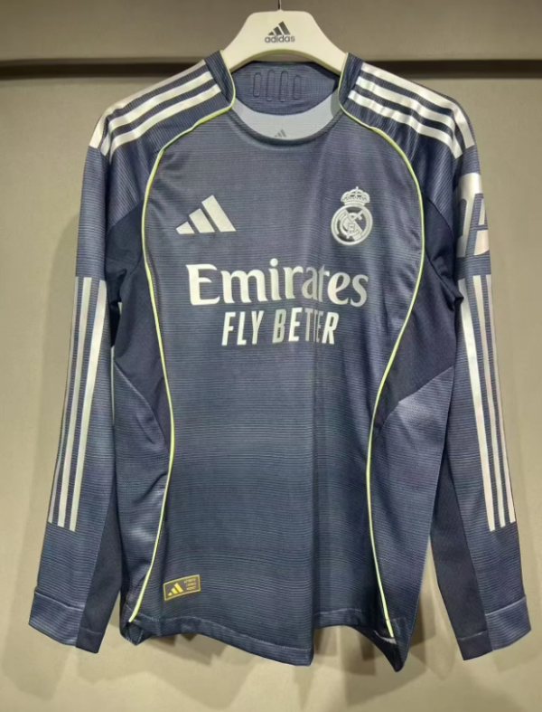 25/26 Real Madrid  Away Player Long Sleeve 1:1 Quality Soccer Jersey（球员版）