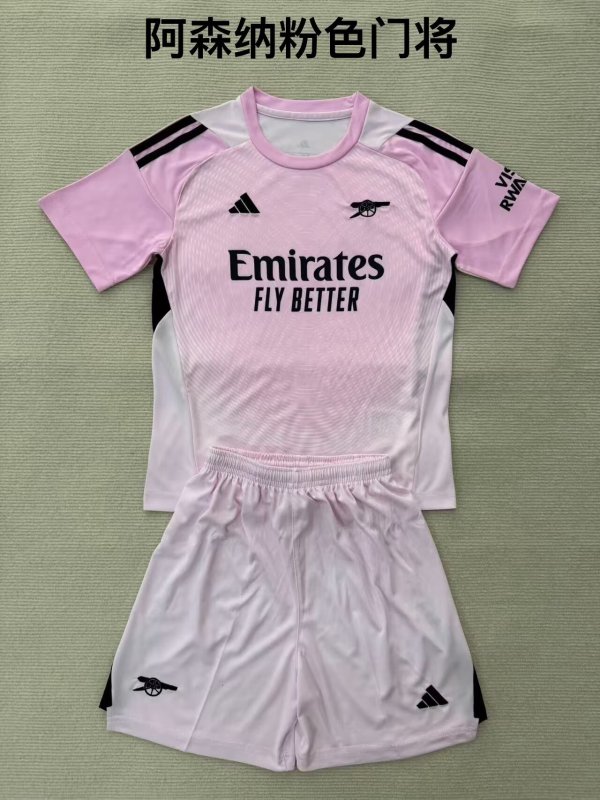 25/26 Arsenal Goalkeeper Pink Kids Kits 1:1 Quality Soccer Jersey