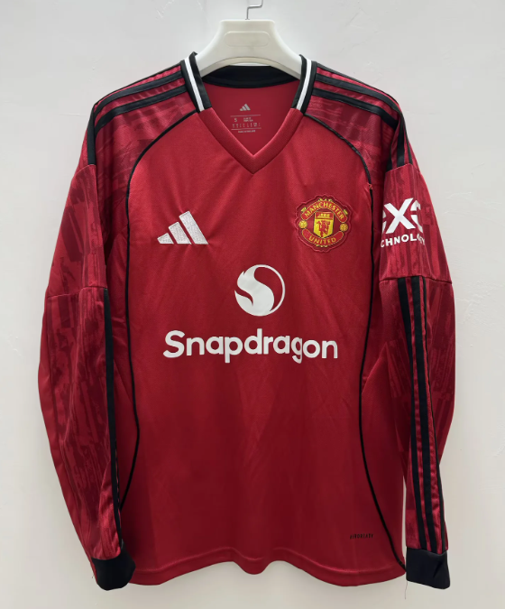 25/26  Manchester United Home  Long Sleeve Fans 1:1 Quality Soccer Jersey