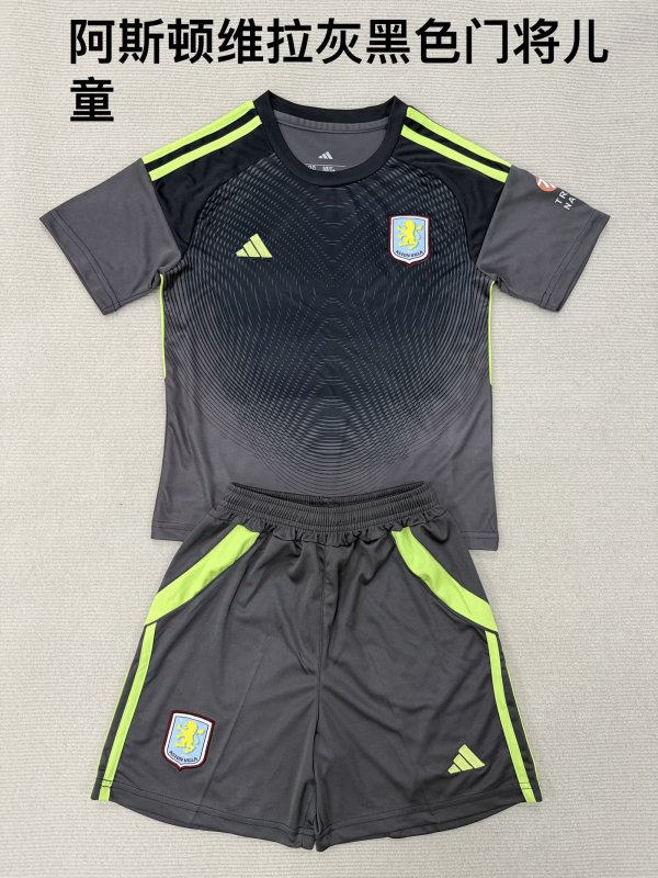 25/26 Aston Villat Goalkeeper Black Kids Kits 1:1 Quality Soccer Jersey